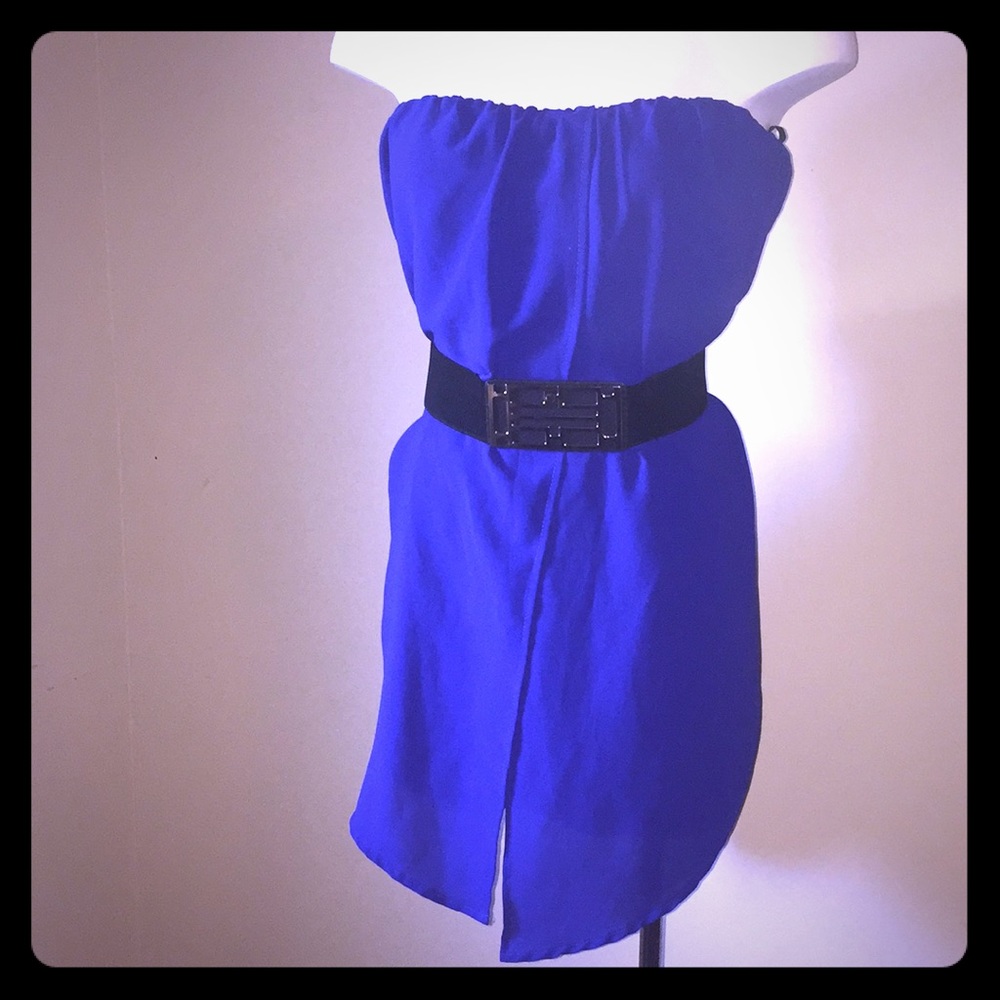 Blue mini dress with black belt